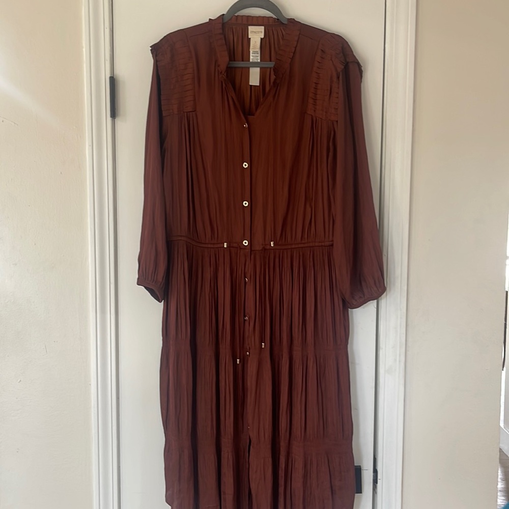 Chico’s 3 Rust Button Down Silk Dress/Cardigan